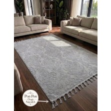 NarStore Home Rölyef Gri Joy Pon Pon Saçaklı Modern Yumuşak Dokulu Kabartmalı Kaymaz Taban Halı Yolluk