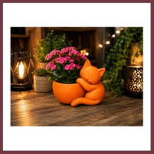 Storeşahin 3D Baskı Sarılan Kedi Saksı - Sevimli Dekoratif Saksı - Turuncu SHN0720