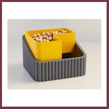 Storeşahin 3D Baskı Fıstık Kasesi - Çift Hazneli Kabuk Ayırıcı Sunum Kasesi - Gri Sarı SHN0720