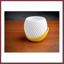 Storeşahin 3D Baskı Küre Saksı - Kafes Dokulu Iki Parçalı Dekoratif Saksı - Beyaz-Sarı SHN0720