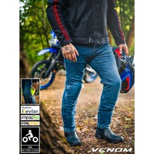 Venom Motosiklet Pantolon Mavi Korumalı Kevlar Likralı Kot Motorcu Pantlonu