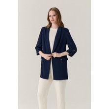 Zühre Blazer Yakalı Cepli Lacivert Ceket 0145