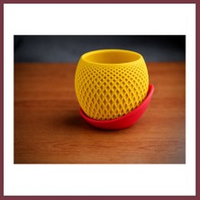 Storeşahin 3D Baskı Küre Saksı - Kafes Dokulu Iki Parçalı Dekoratif Saksı - Sarı-Kırmızı SHN0720