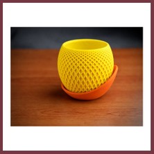 Storeşahin 3D Baskı Küre Saksı - Kafes Dokulu Iki Parçalı Dekoratif Saksı - Sarı-Turuncu SHN0720