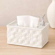 Herşey Trend Dikdörtgen Beyaz Yaylı Masaüstü Peçetelik 18.4X12.5X9 cm