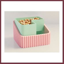 Storeşahin 3D Baskı Fıstık Kasesi - Çift Hazneli Kabuk Ayırıcı Sunum Kasesi - Pembe Mint SHN0720