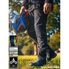 Venom Motosiklet Pantolon Black Korumalı Kevlar Likralı Kot Motorcu Pantolonu
