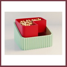 Storeşahin 3D Baskı Fıstık Kasesi - Çift Hazneli Kabuk Ayırıcı Sunum Kasesi - Mint Kırmızı SHN0720