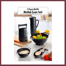 Storeşahin Akrilik Siyah 5 Parça Sürahi & Rende & Süzgeç & Mini Süzgeç & Kaşıklık & Mutfak Çeyiz Seti SHN0720