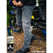 Venom Motosiklet Pantolon Grey Korumalı Kevlar Likralı Kot Motorcu Pantolonu