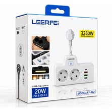 Pukotech LF-502 3 Girişli Priz 3250W  2type-C  2usb