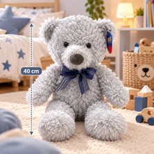 Halley Oyuncak 40 cm Peluş Oyuncak Ayı Gri Renkli Lacivert Fiyonklu Yumuşak Teddy Bear