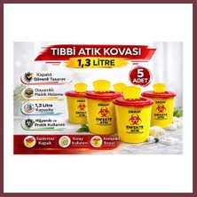 Storeşahin Tıbbi Atık Kovası 1,3 Litre 5 Adet Kapaklı Tıbbi Atık Kutusu Enfekte Atık Kovası Seti SHN0720