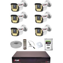 Fury 6 Lı 15 Warm LED Gece Renkli Görüş Su Geçirmez Güvenlik Kamerası Seti 250GB