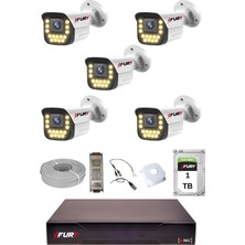 Fury 5 Li 15 Warm LED Gece Renkli Görüş Su Geçirmez Güvenlik Kamerası Seti 1tb