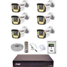Fury 6 Lı 15 Warm LED Gece Renkli Görüş Su Geçirmez Güvenlik Kamerası Seti 1tb