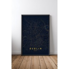 Dublin City Map Tasarım 4 Çerçeveli Tablo Poster Salon Duvar Dekoru Hediye