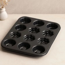 Herşey Trend 12 Gözlü Metal Muffin Kek Kalıbı - Siyah