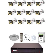 Fury 12 Li 15 Warm LED Gece Renkli Görüş Su Geçirmez Güvenlik Kamerası Seti 320GB