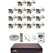 Fury 14 Lü 15 Warm LED Gece Renkli Görüş Su Geçirmez Güvenlik Kamerası Seti 500GB