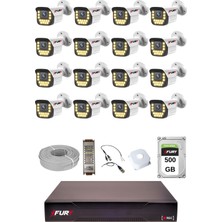 Fury 16 Lı 15 Warm LED Gece Renkli Görüş Su Geçirmez Güvenlik Kamerası Seti 500GB