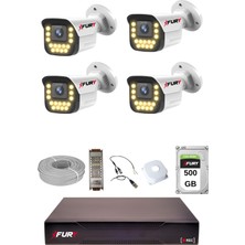 Fury 4 Lü 15 Warm LED Gece Renkli Görüş Su Geçirmez Güvenlik Kamerası Seti 500GB