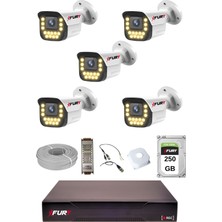 Fury 5 Li 15 Warm LED Gece Renkli Görüş Su Geçirmez Güvenlik Kamerası Seti 250GB