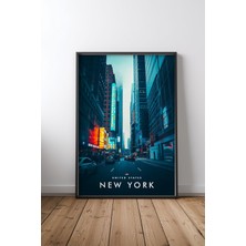 New York City Streetscape At Twilight Çerçeveli Tablo Poster Salon Duvar Dekoru Hediye