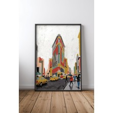 Flatiron Building New York City Illustration Çerçeveli Tablo Poster Salon Duvar Dekoru Hediye