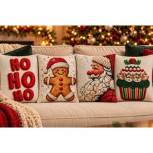 Welnox Yılbaşı Temalı Kırlent Kılıfı Seti 43×43 Cm, Çift Taraflı 3D Dijital Baskı 4'lü