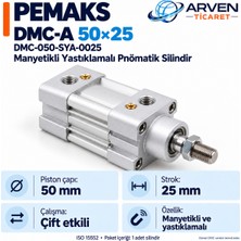 Pemaks Dmc-A 50×25 (DMC-050-SYA-0025) Manyetikli Yastıklamalı Pnömatik Silindir