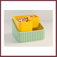 Storeşahin 3D Baskı Fıstık Kasesi - Çift Hazneli Kabuk Ayırıcı Sunum Kasesi - Mint Sarı SHN0720