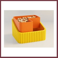 Storeşahin 3D Baskı Fıstık Kasesi - Çift Hazneli Kabuk Ayırıcı Sunum Kasesi - Sarı Turuncu SHN0720