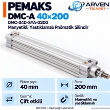 Pemaks Dmc-A 40×200 (DMC-040-SYA-0200) Manyetikli Yastıklamalı Pnömatik Silindir