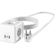 Emt Pazarlama® PRZ04 4 Soket Akım Korumalı Priz 1x Type-C 2xusb 5V 2mt Kablo 306 Joule Küp Tasarım (BEYAZ)(1923)