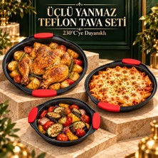 Decoform 3 Boy Yanamaz Teflon Fırın Tepsi Seti, 230•C Dayanıklı Yanmaz Leke Yapmaz Fırın Tava Seti