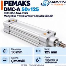 Pemaks Dmc-A 50×125 (DMC-050-SYA-0125) Manyetikli Yastıklamalı Pnömatik Silindir