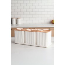 Atbyhome Valverdi - 3'lü 10 Parça Kaşıklı Bambu Görünümlü Tezgah Üstü Plastik Baharat Bakliyat Kavanoz Seti