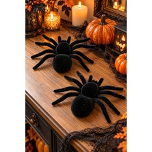 Dodomar Halloween Cadılar Bayramı 2'li Siyah Örümcek Dekor Seti Kadife Görünümlü Ev Süsü