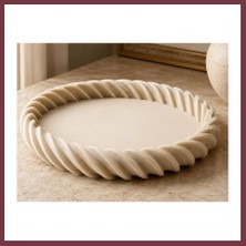 Storeşahin 3D Baskı Spiral Kenarlı Yuvarlak Dekoratif Tepsi Bükümlü Kenar Modern Sunum ve Düzenleyici Tepsi Krem SHN0720