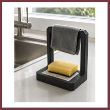 Storeşahin 3D Baskı Süzdürmeli Mutfak Sünger Tutucu Bez Askılı Lavabo Sünger Standı Siyah SHN0720