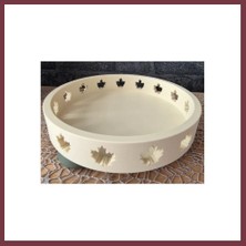 Storeşahin 3D Baskı Akçaağaç Yaprağı Kesitli Yuvarlak Sonbahar Tepsisi Dekoratif Ayaklı Tepsi 24 cm Krem SHN0720