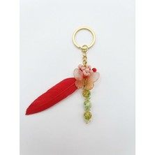 Mimoza Accessories Kırmızı Tüy Charm Detaylı Anahtarlık