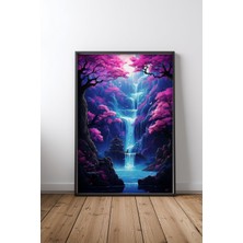 Twilight Waterfall Art Çerçeveli Tablo Poster Salon Duvar Dekoru Hediye