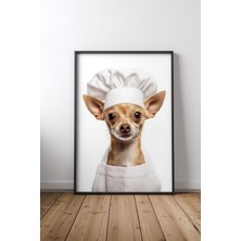 Chihuahua Dog Dressed As A Chef Çerçeveli Tablo Poster Mutfak Duvar Dekoru Hediye