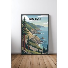 Big Sur California Travel Poster Çerçeveli Tablo Poster Salon Duvar Dekoru Hediye