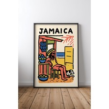 Jamaica Illustration With Man And Dog Çerçeveli Tablo Poster Salon Duvar Dekoru Hediye