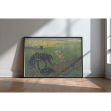 Old Man Plowing Field With Horse And Dog Çerçeveli Tablo Poster Salon Duvar Dekoru Hediye