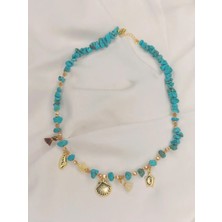 Charm Detaylı Mavi Kolye