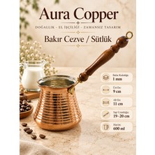 Aura Copper Bakır Cezve ve 3'lü Türk Kahvesi Cezve Takımı Ahşap Saplı El İşlemeli Ac-Cz-006-Tekli
